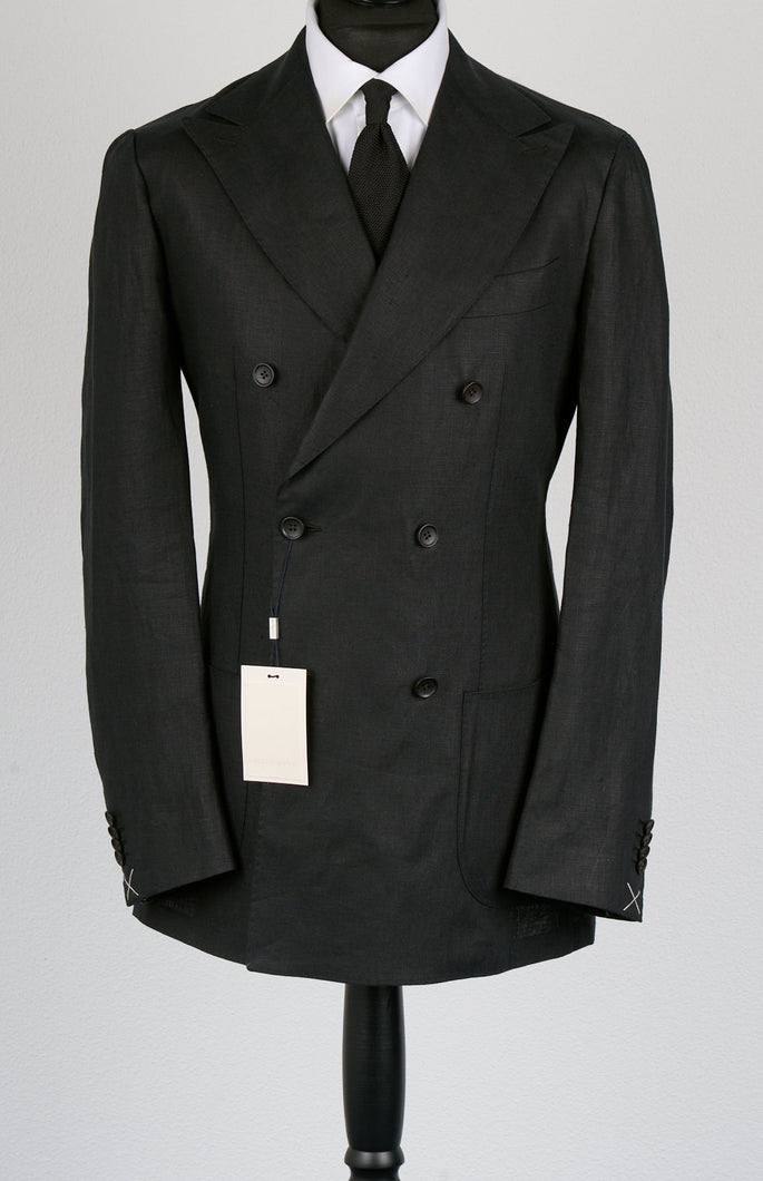 New Suitsupply Havana Black Pure Linen Unlined DB Suit - Size 34R, 36R, 38S, 38R, 40S, 40R, 42S, 46R (Half Gurkha)