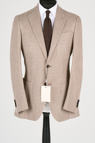 New Suitsupply Havana Brown Houndstooth Linen, Silk, Wool, Cotton Ferla Suit - Size 38R