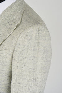 New Suitsupply Havana Light Gray Herringbone Silk, Linen, Cotton Unlined DB Ferla Suit - Size 46L