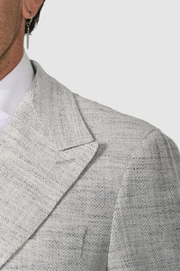 New Suitsupply Havana Light Gray Herringbone Silk, Linen, Cotton Unlined DB Ferla Suit - 44R and 46L