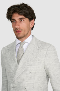New Suitsupply Havana Light Gray Herringbone Silk, Linen, Cotton Unlined DB Ferla Suit - 44R and 46L