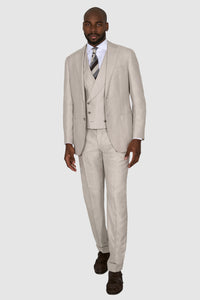 New Suitsupply Havana Light Brown Herringbone Wool, Silk, Linen 3 Piece DB Suit - Multiple Sizes Available