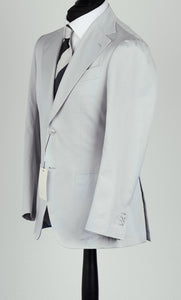 New Suitsupply Havana Light Gray Cotton Cashmere Wide Lapel Suit - Size 42L