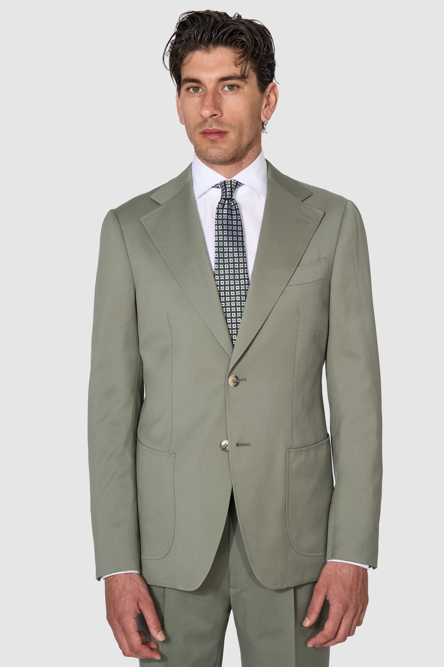 New Suitsupply Havana Light Green Pure Wool Super 110s All Season Wide Lapel Suit - Size 36R