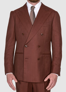 New Suitsupply Havana Dark Orange Herringbone Pure Wool Super 120s Suit - Size 38S