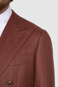 New Suitsupply Havana Dark Orange Herringbone Pure Wool Super 120s Suit - Size 38S