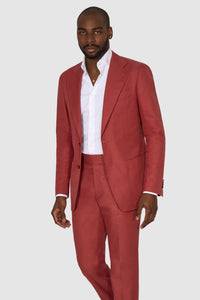 New Suitsupply Havana Raspberry Red Pure Cotton Wide Lapel Suit - Many Sizes Available