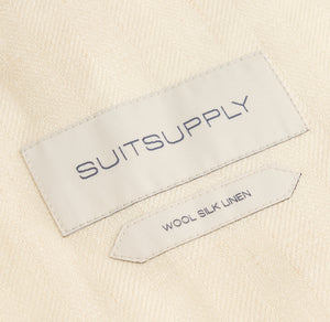 New Suitsupply Havana Jetted Off White Herringbone Wool, Tussah Silk, Linen 3 Piece DB Suit - Size 40S, 42S, 42R, 44L, 46R, 46L, 48R
