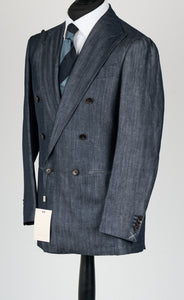 New Suitsupply Havana LOW Mid Blue Herringbone Super 150s Wool and Linen DB Suit - Size 38R