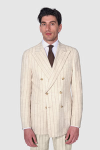 New Suitsupply Havana Light Brown Stripe Linen and Wool Unlined Zegna DB Suit - Size 38S, 40S, 40R, 42R, 46L, 48R, 48L