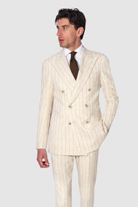 New Suitsupply Havana Light Brown Stripe Linen and Wool Unlined Zegna DB Suit - Size 38S, 40S, 40R, 42R, 46L, 48R, 48L