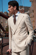 Load image into Gallery viewer, New Suitsupply Havana Light Brown Stripe Linen and Wool Unlined Zegna DB Suit - Size 38S, 40S, 40R, 42R, 46L, 48R, 48L