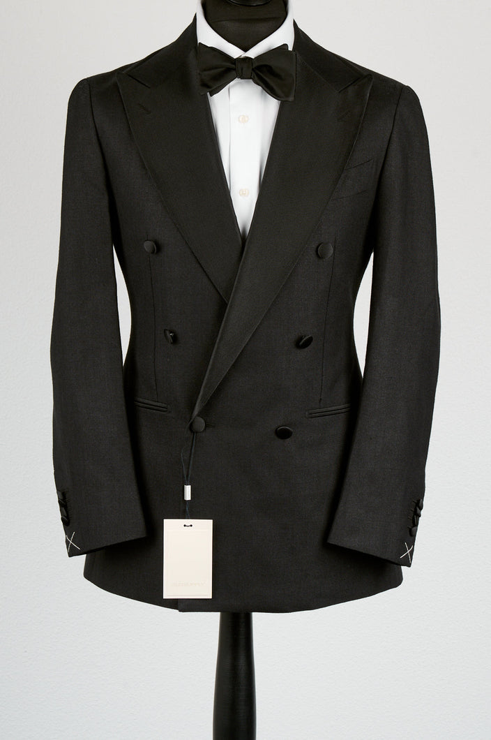 New Suitsupply Havana Black Wool, Tussah Silk and Linen DB Low Button Tuxedo - Size 36R, 38S, 38R, 40S, 40R, 42S, 42R, 42L, 44S, 44R, 44L