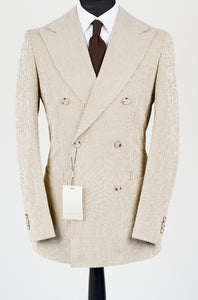New Suitsupply Havana Light Brown Stripe Cotton Stretch Seersucker DB Suit - Size 36R, 38R, 40R, 42R, 44R