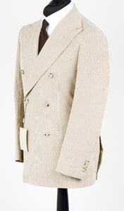 New Suitsupply Havana Light Brown Stripe Cotton Stretch Seersucker DB Suit - Size 36R, 38R, 40R, 42R, 44R