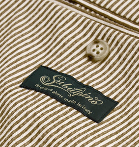 New Suitsupply Havana Light Brown Stripe Cotton Stretch Seersucker DB Suit - Size 42L (Final Sale)