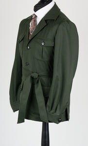 New SUITREVIEW Sonora Forest Green Light Flannel Pure Wool Safari Jacket - Size 42S, 44L, 46R, 46L