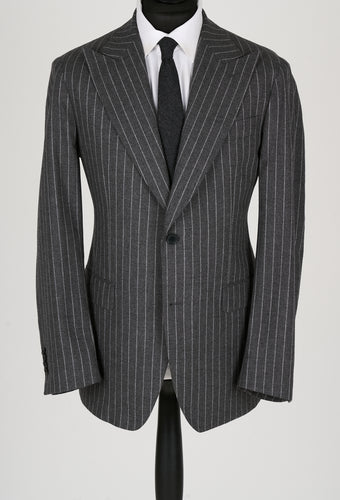 New SUITREVIEW Elmhurst Storm Gray Stripe Wool and Cashmere Wide Peak Suit - Size 42R