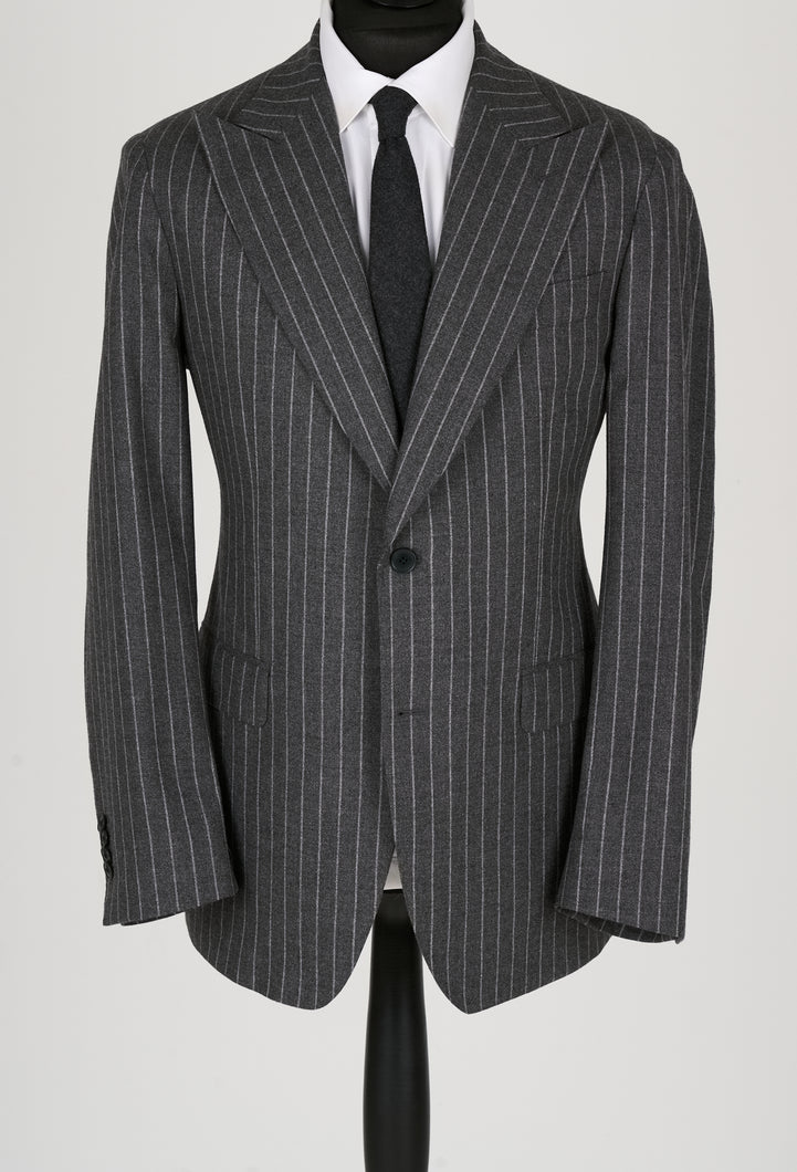 New SUITREVIEW Elmhurst Storm Gray Stripe Wool and Cashmere Wide Peak Suit - Size 44R