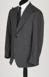 New SUITREVIEW Elmhurst Storm Gray Stripe Wool and Cashmere Wide Peak Suit - Size 44R