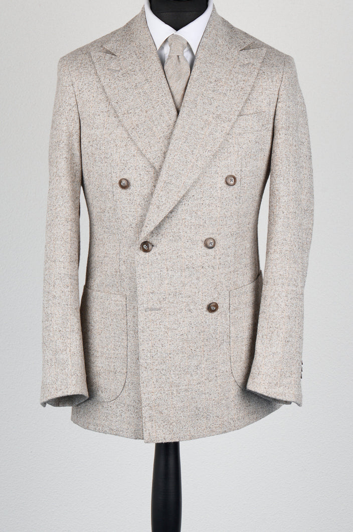 New SUITREVIEW Elmhurst Gray/White Stripe Alpaca and Linen DB Suit - Size 40S