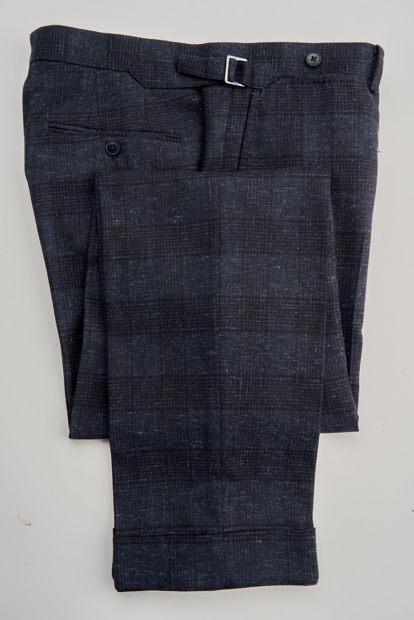 New SUITREVIEW Elmhurst Navy Check Wool/Linen Stretch Relaxed High Rise Pants - Waist Size 36 and 38