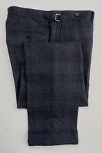 Load image into Gallery viewer, New SUITREVIEW Elmhurst Navy Check Wool/Linen Stretch Relaxed High Rise Pants - Waist Size 36 and 38