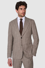 Load image into Gallery viewer, New SUITREVIEW Elmhurst Light Taupe Wool, Silk, Linen Stripe Peak Lapel Suit - All Sizes Made To Order