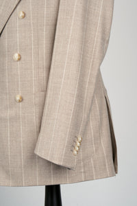 New SUITREVIEW Elmhurst Oatmeal Stripe Pure Wool Loro Piana DB Suit - Size 44S (Available Immediately)