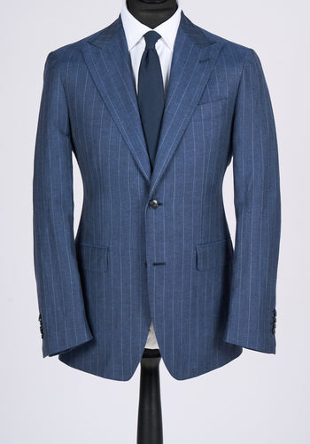 New SUITREVIEW Elmhurst Mid Blue Pinstripe Wool and Linen Suit - Size 38R