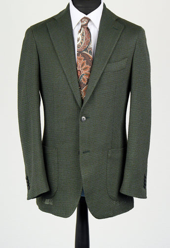 New SUITREVIEW Elmhurst Green Giro Inglese Wool and Silk Ferla Blazer - Size 38R (Relaxed Fit)