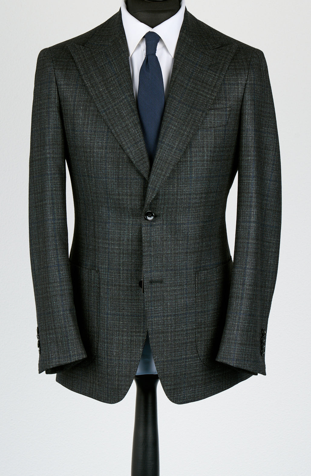 New SUITREVIEW Elmhurst Evergreen Blue Check Wool, Silk, Cashmere Wide Peak Blazer - Size 38R, 40R, 42R