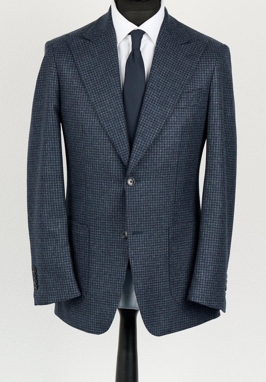 New SUITREVIEW Elmhurst Mixed Blue Houndstooth Pure Wool Flannel Blazer - Size 36R