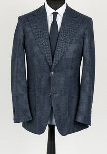 New SUITREVIEW Elmhurst Mixed Blue Houndstooth Pure Wool Flannel Blazer - Size 36R, 40R, 42R