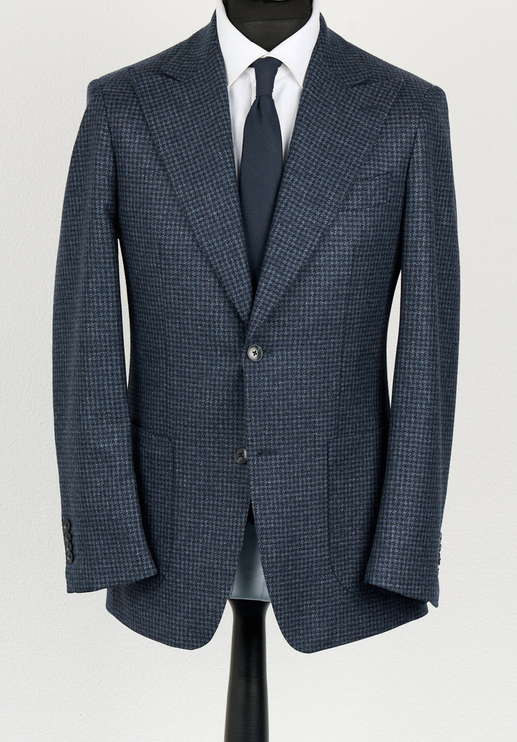 New SUITREVIEW Elmhurst Mixed Blue Houndstooth Pure Wool Flannel Blazer - Size 36R and 42R