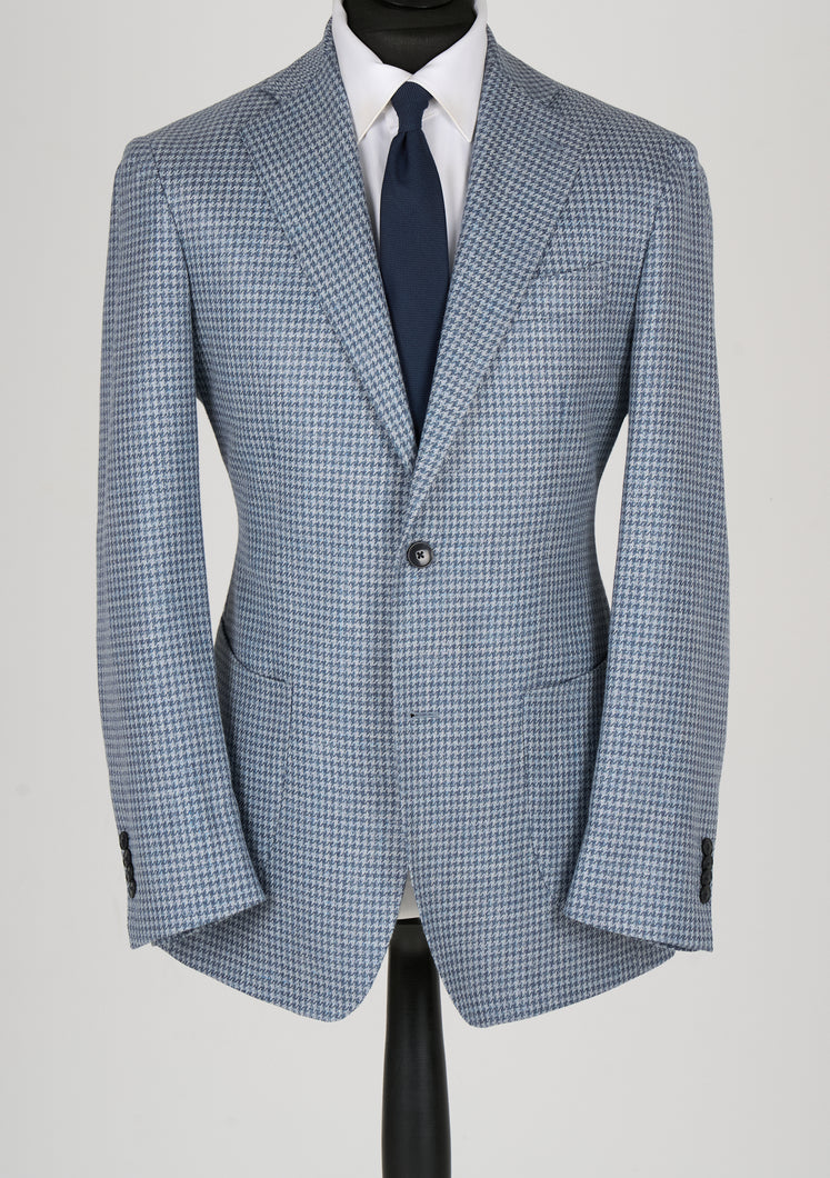 New SUITREVIEW Elmhurst Ice Blue Wool, Silk and Linen Loro Piana Houndstooth Suit - All Sizes Made To Order!