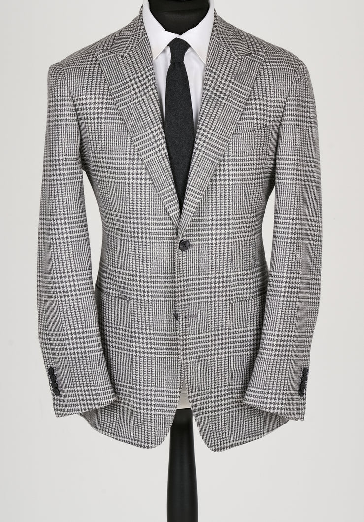 New SUITREVIEW Elmhurst Off White Storm Gray Check Wool and Silk Suit - Size 38R (Relaxed Fit)