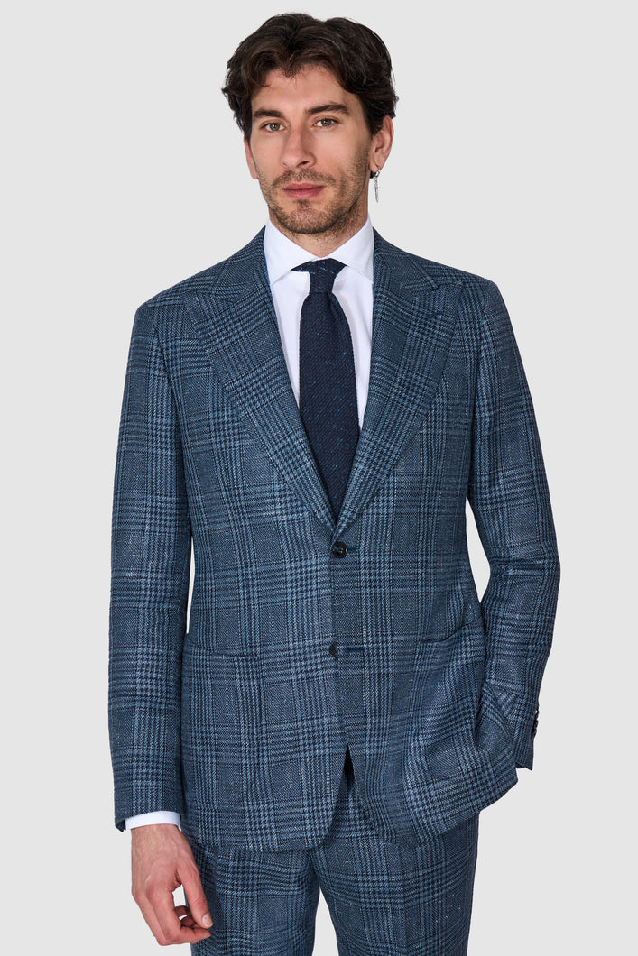 New SUITREVIEW Elmhurst Slate Blue Glen Check Wool, Silk, Linen Loro Piana Suit - All Sizes and Separates Made to Order!