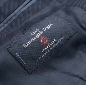 New SUITREVIEW Elmhurst Navy Blue Birdseye Pure Wool Traveller Zegna Suit - Size 42R (High Rise)