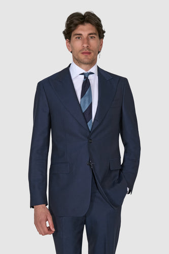 New SUITREVIEW Elmhurst Prussian Blue Pure Wool Traveller Peak Lapel Suit -  Size 40R (Waist Size 32)