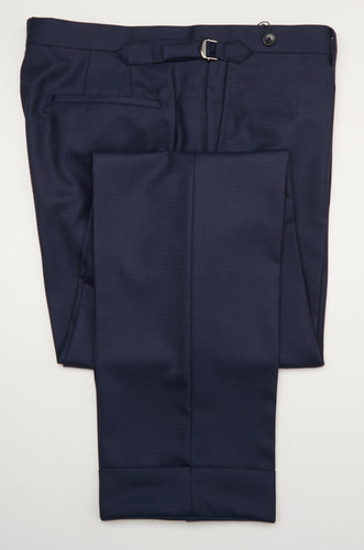 New SUITREVIEW Elmhurst Midnight Blue Subtle Glen Plaid Pure Wool Traveller Pants - Waist Size 36