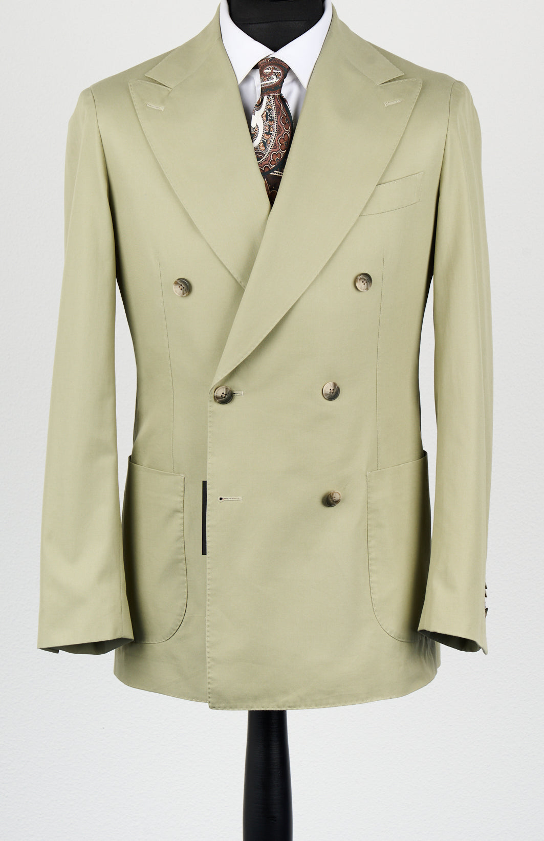 New SUITREVIEW Elmhurst Pebble Green Pure Cotton DB Suit - Size 38R