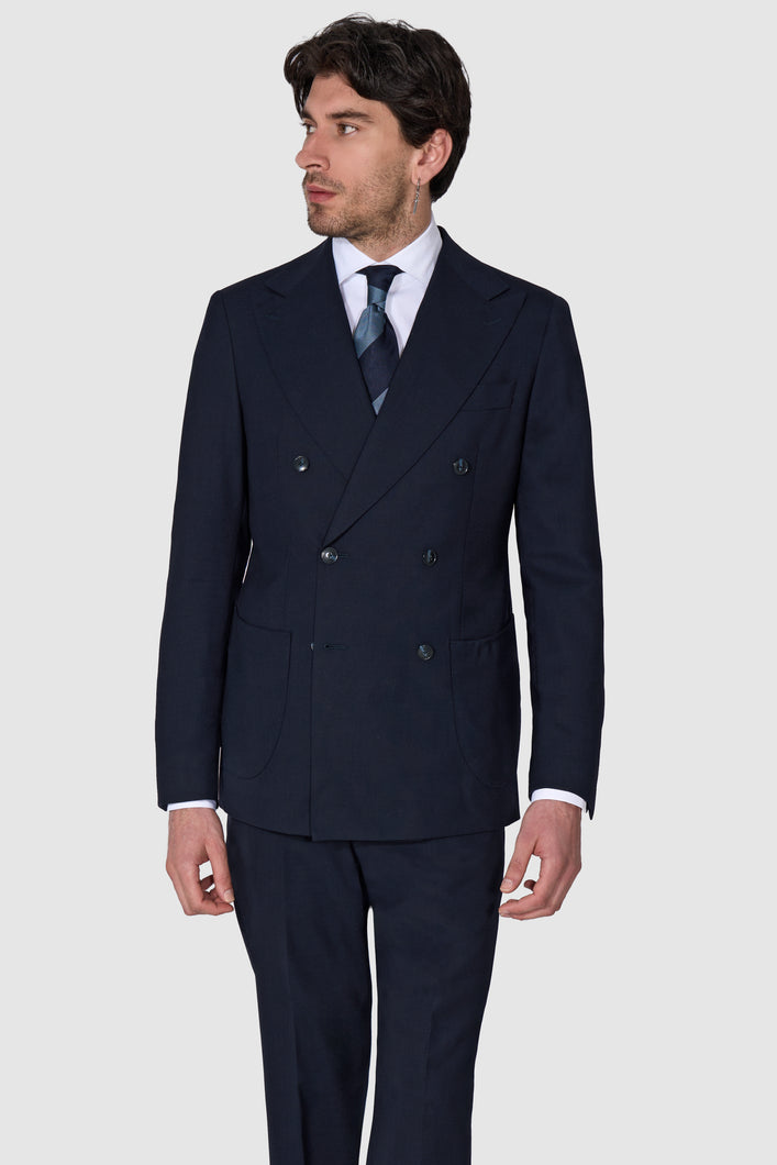 New SUITREVIEW Elmhurst Midnight Blue Pure Wool Open Weave DB Suit - Size 36R, 40R, 42R, 44R