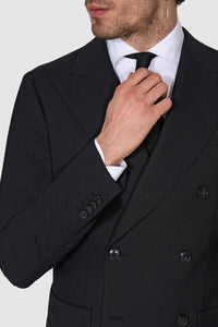 New SUITREVIEW Elmhurst Black Pure Wool Open Weave DB Suit - Size 40S, 42R, 44S, 44L