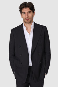New SUITREVIEW Elmhurst Black Pure Wool Open Weave DB Suit - Size 40S, 42R, 44S, 44L
