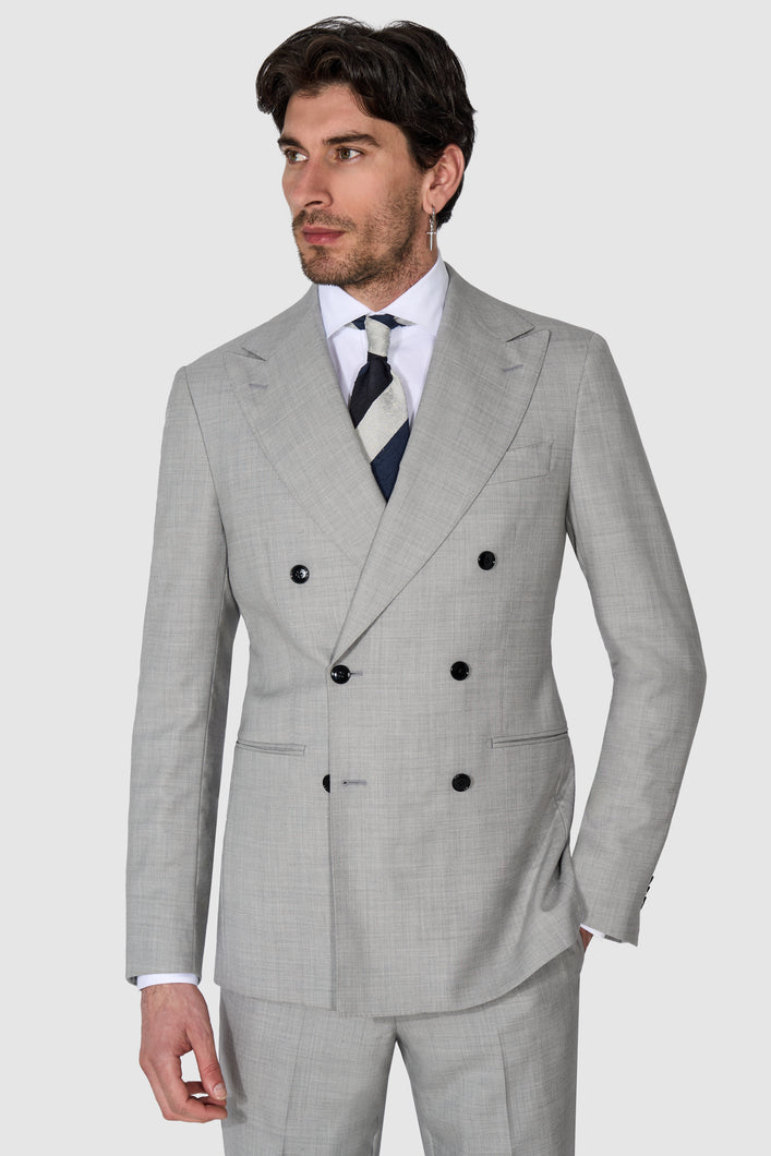 New SUITREVIEW Elmhurst Light Gray Pure Wool All Season DB Suit - Size 42R