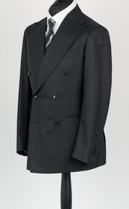 New SUITREVIEW Elmhurst Black Pure Wool Light Flannel Natural Stretch DB Suit - Size 38S and 44R