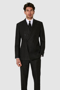 New SUITREVIEW Elmhurst Black Pure Linen DB Suit - All Sizes Made To Order
