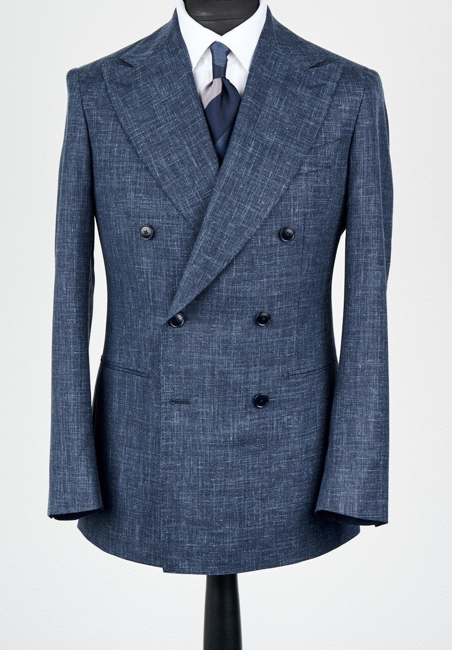 New SUITREVIEW Elmhurst Storm Blue Wool, Silk and Linen Loro Piana DB Suit - 36R, 40S, 42S, 44S