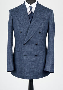 New SUITREVIEW Elmhurst Storm Blue Wool, Silk and Linen Loro Piana DB Suit - 34R, 36R, 40S, 44S